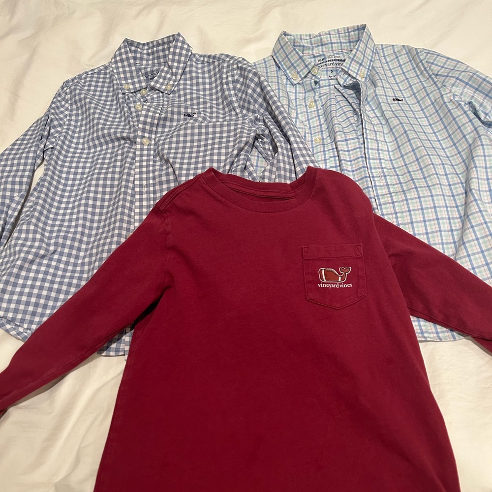 Three used size 5 boys Vineyard Vines shirts.